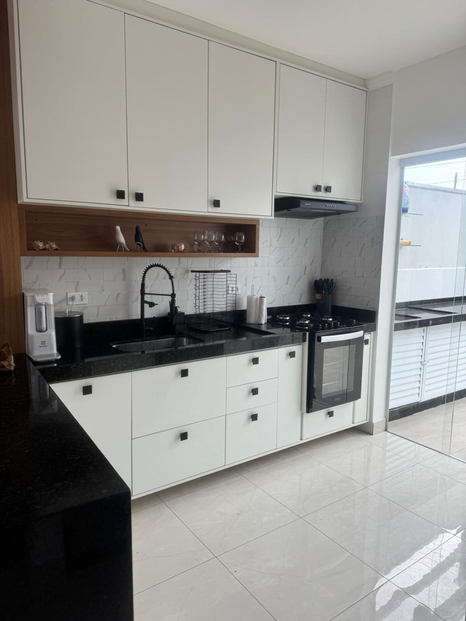 Kitchen or kitchenette, stove
