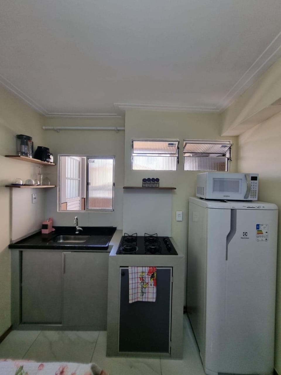 Kitchen or kitchenette, stove
