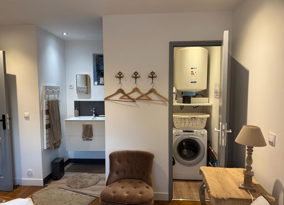 Bathroom, flat iron, washing machine