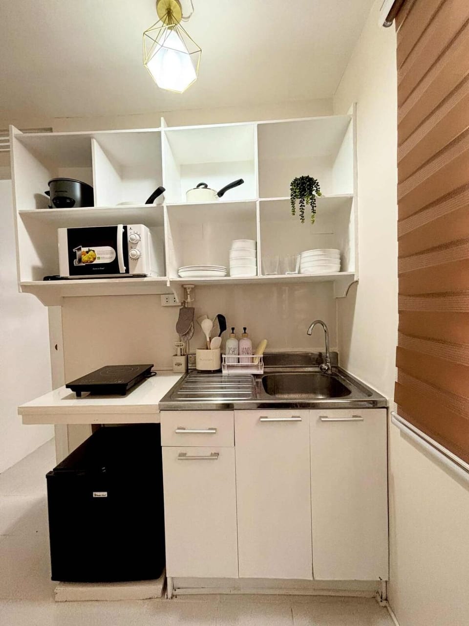 Kitchen or kitchenette, stove