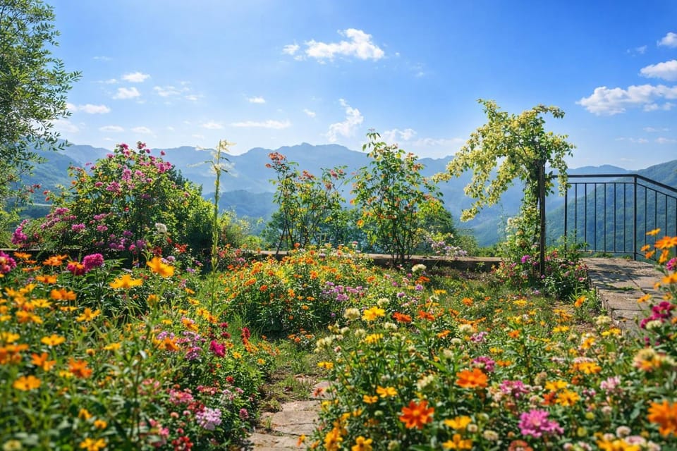 Property building, Spring, Day, Natural landscape, Garden view, Mountain view