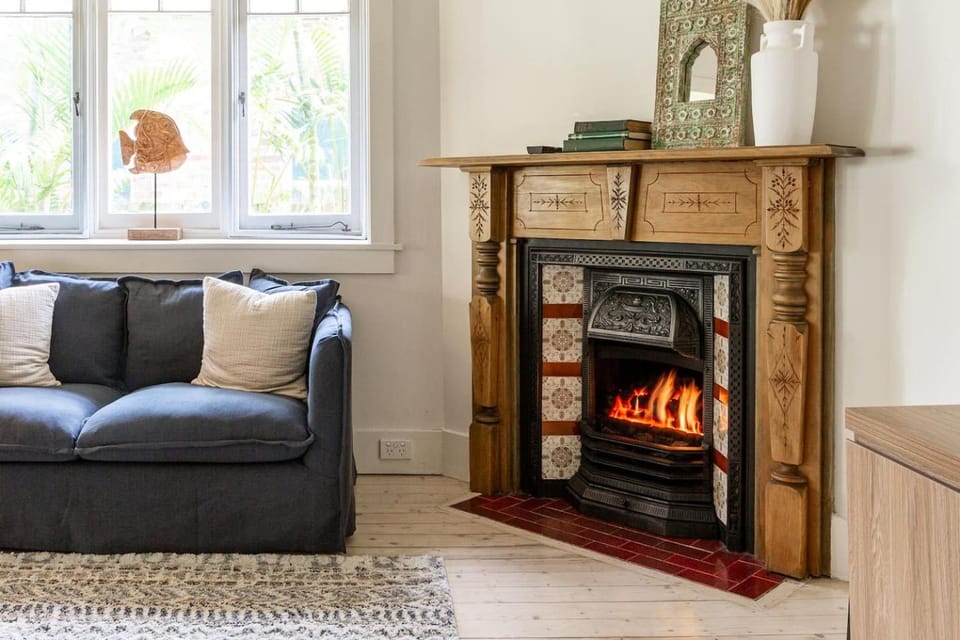 Living room, fireplace