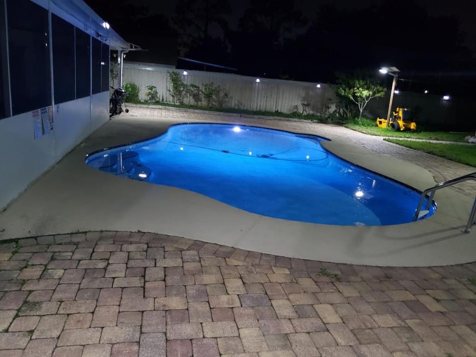 Night, Pool view, Swimming pool