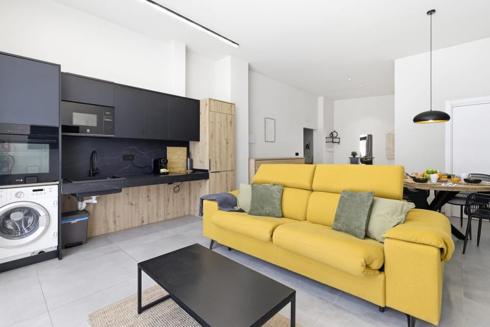 Living room, Seating area, Dining area, oven, stove, washing machine
