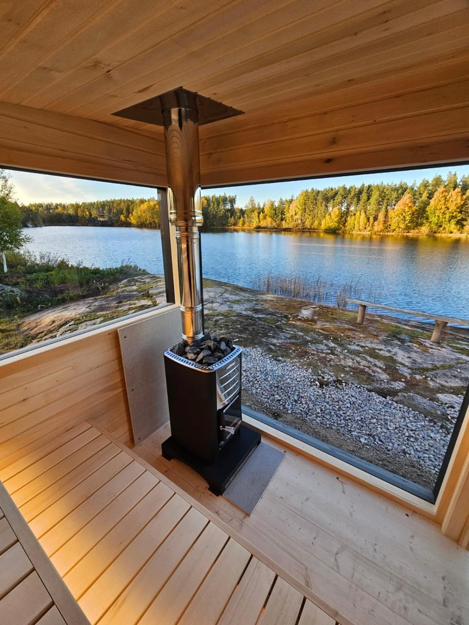 Newly built log cabin on a lakeside plot near Hultsfred Cabin in Kalmar County, Sweden