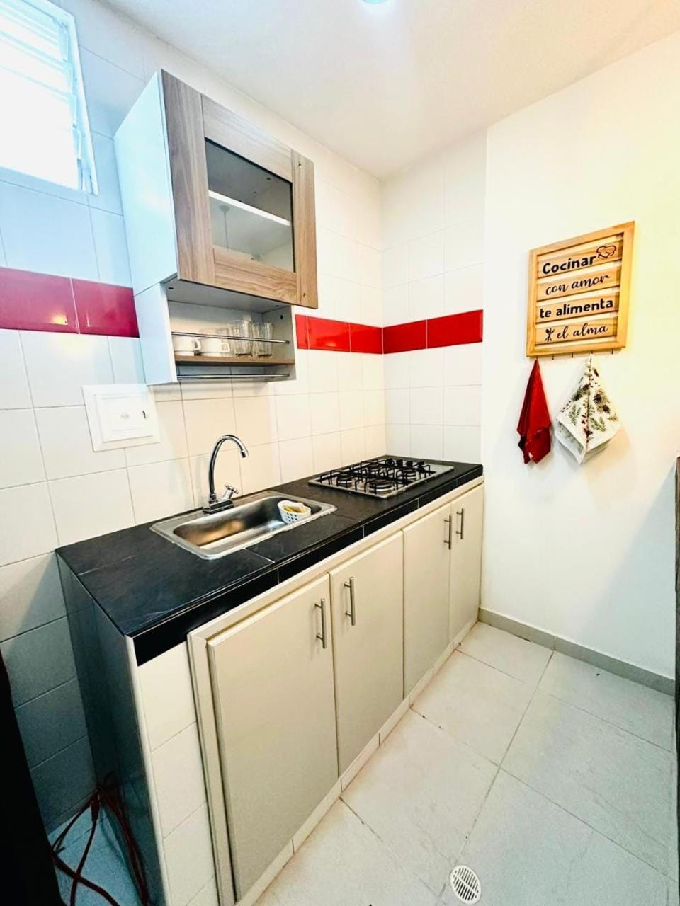 Kitchen or kitchenette, stove
