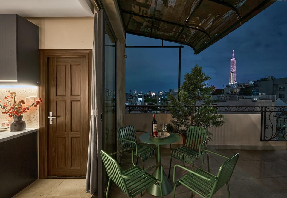 Property building, Patio, Night, View (from property/room), Balcony/Terrace, Dining area