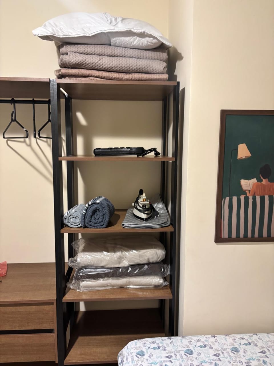 Photo of the whole room, Bedroom, flat iron, wardrobe