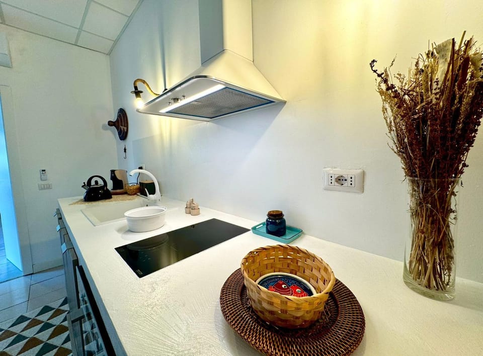 Kitchen or kitchenette, stove