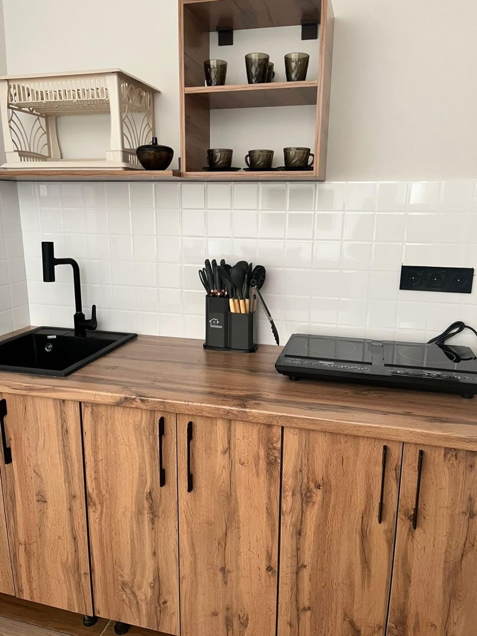 Kitchen or kitchenette, stove
