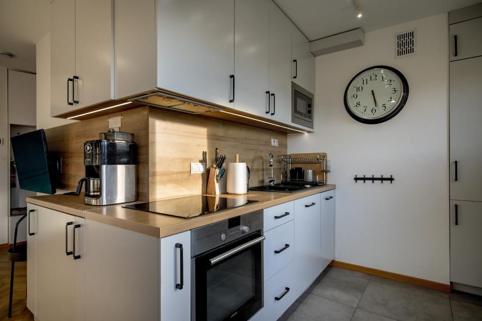 Kitchen or kitchenette, stove