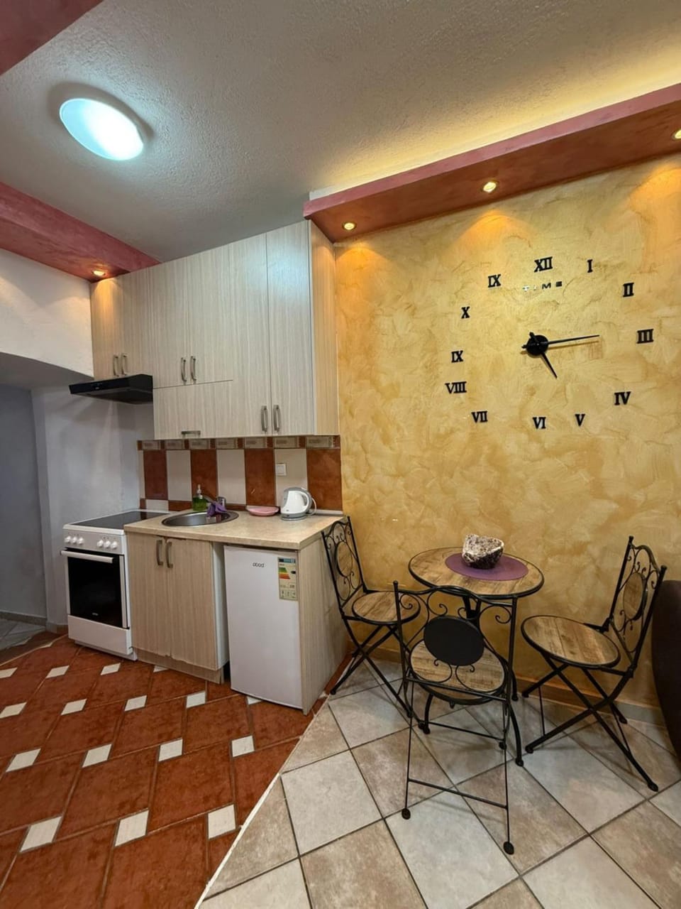 Kitchen or kitchenette, stove