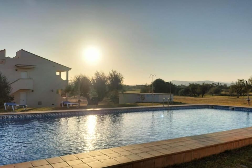 Pool view, Swimming pool, Sunset, sunbed
