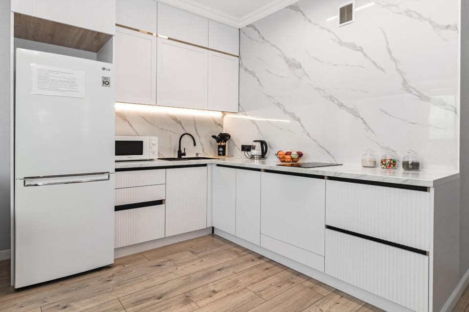 Kitchen or kitchenette, stove