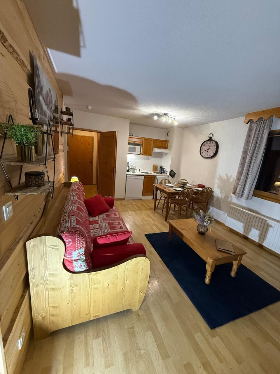 Kitchen or kitchenette, Living room, Dining area, stove