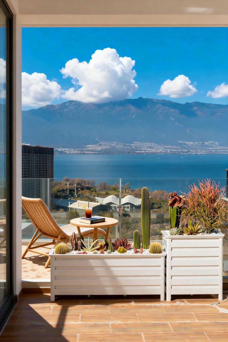 Day, Natural landscape, View (from property/room), Balcony/Terrace, Seating area, Sea view, sunbed