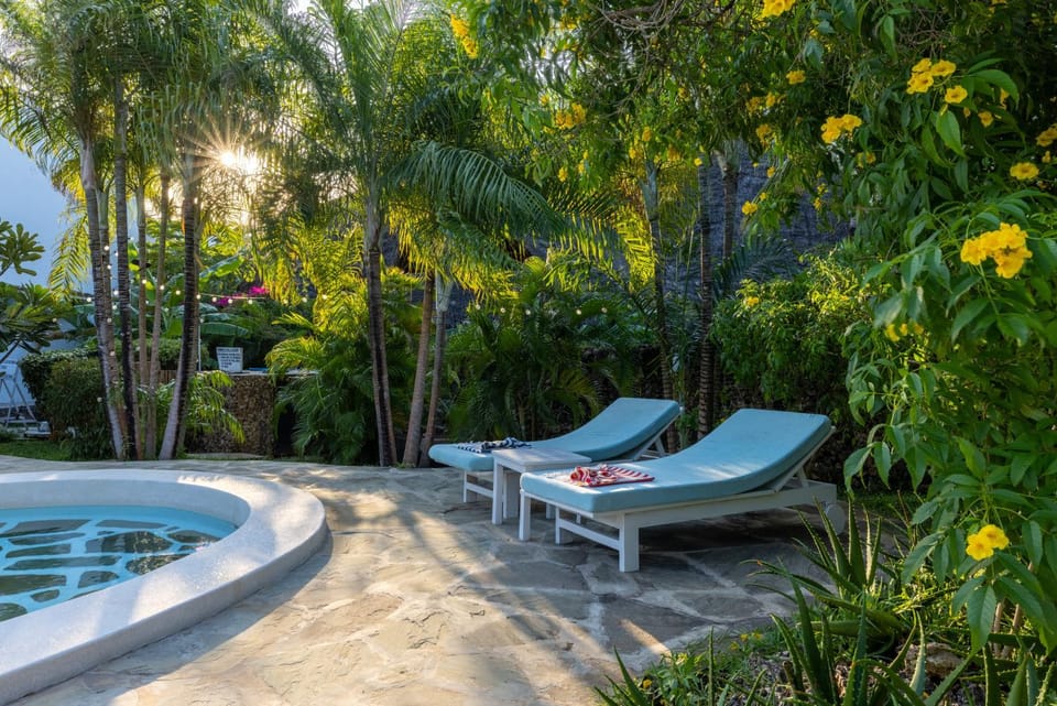 Natural landscape, Garden, Swimming pool, sunbed
