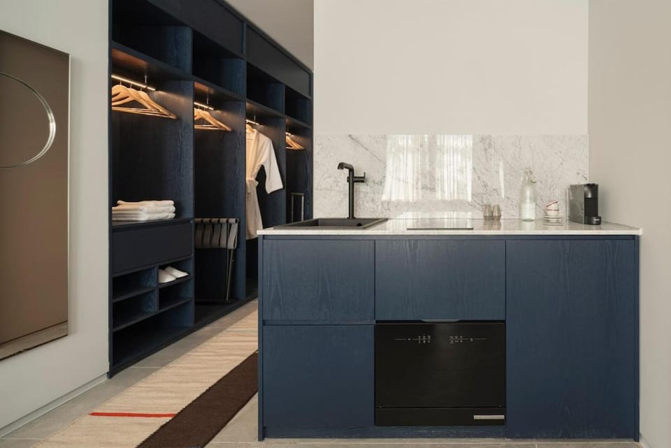 Kitchen or kitchenette, stove