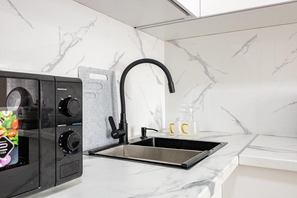 Kitchen or kitchenette, stove