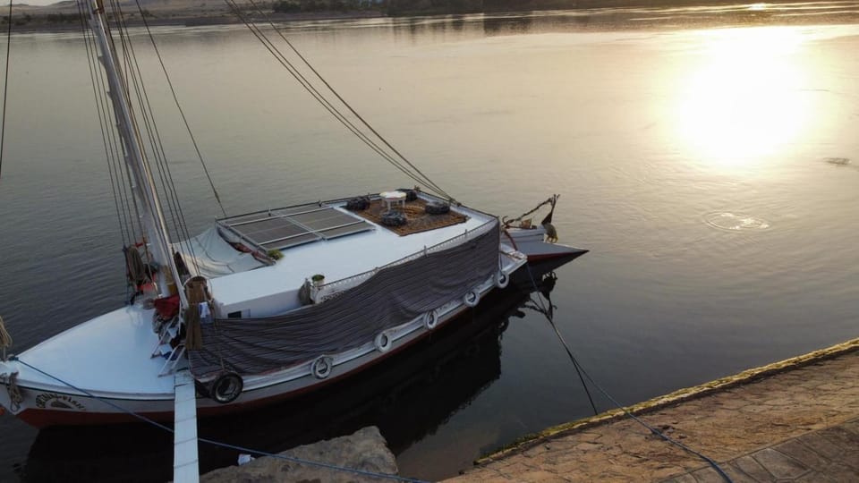 Felucca, welcome sailing Docked boat in Egypt