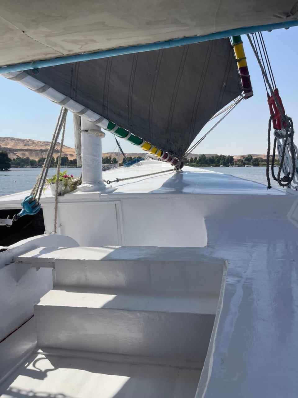 Felucca, welcome sailing Docked boat in Egypt