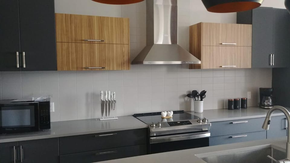 Kitchen or kitchenette, stove, toaster