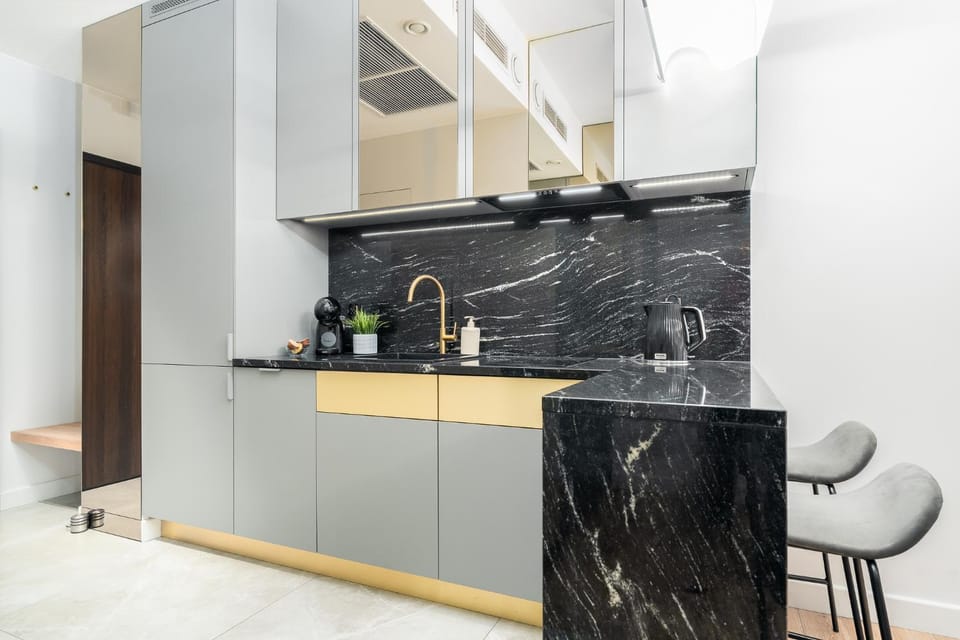 Kitchen or kitchenette, stove