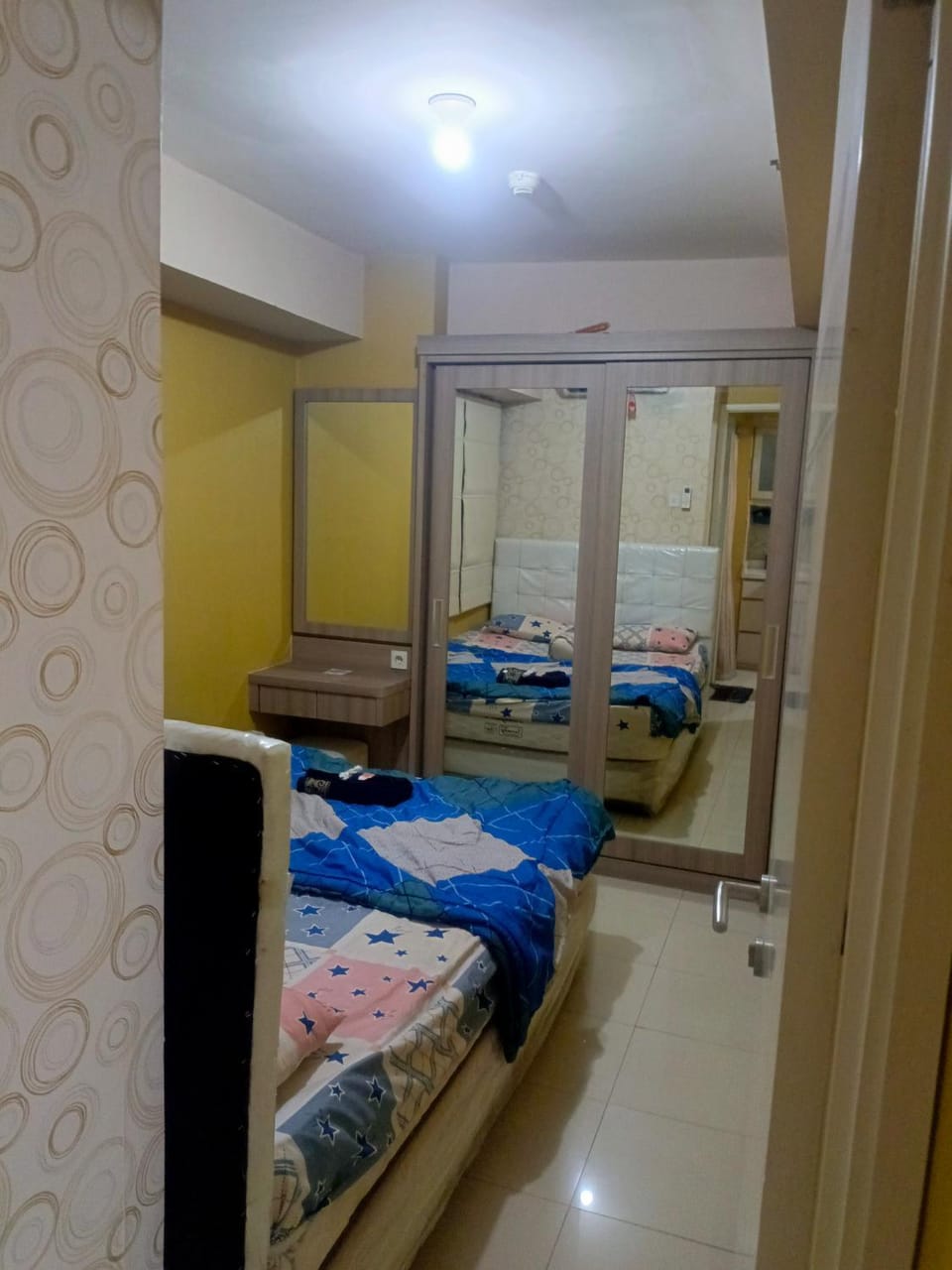 Property building, Bedroom, furniture, towels, air conditioner
