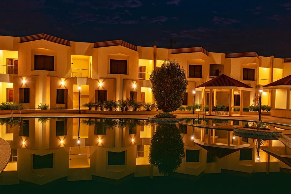 Property building, Night, Pool view, Swimming pool