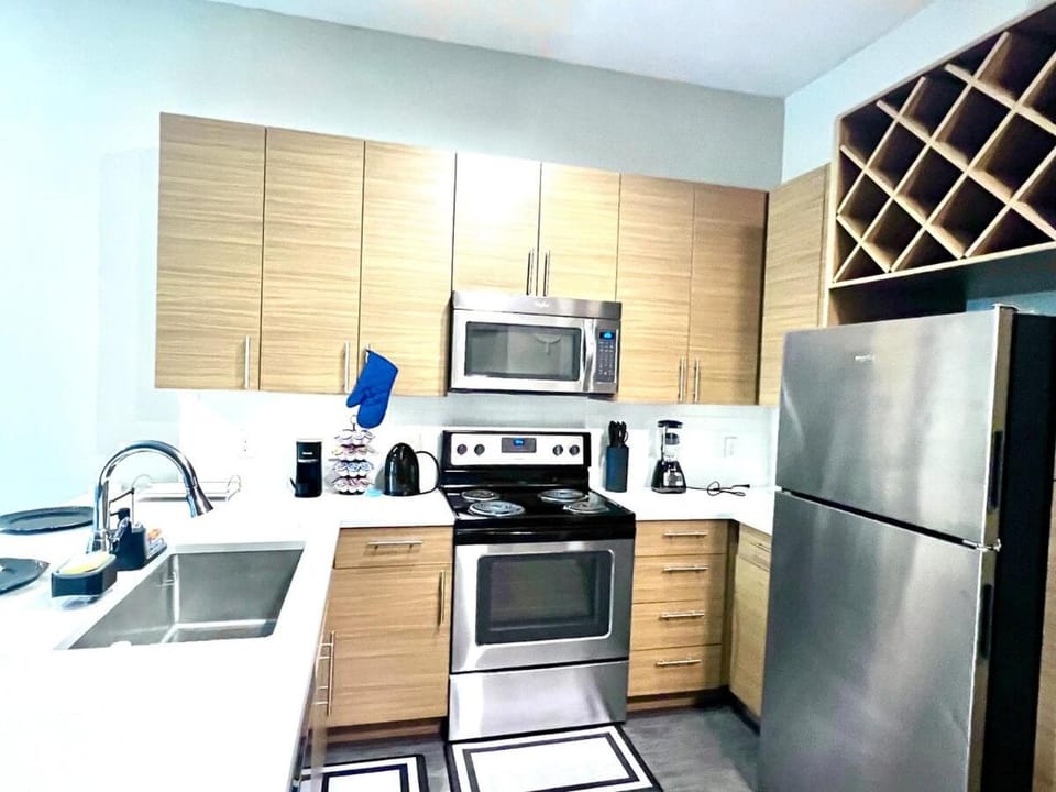 Kitchen or kitchenette, oven, stove, toaster