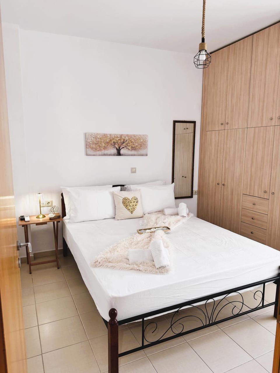 Bed, Bedroom, towels, wardrobe, air conditioner