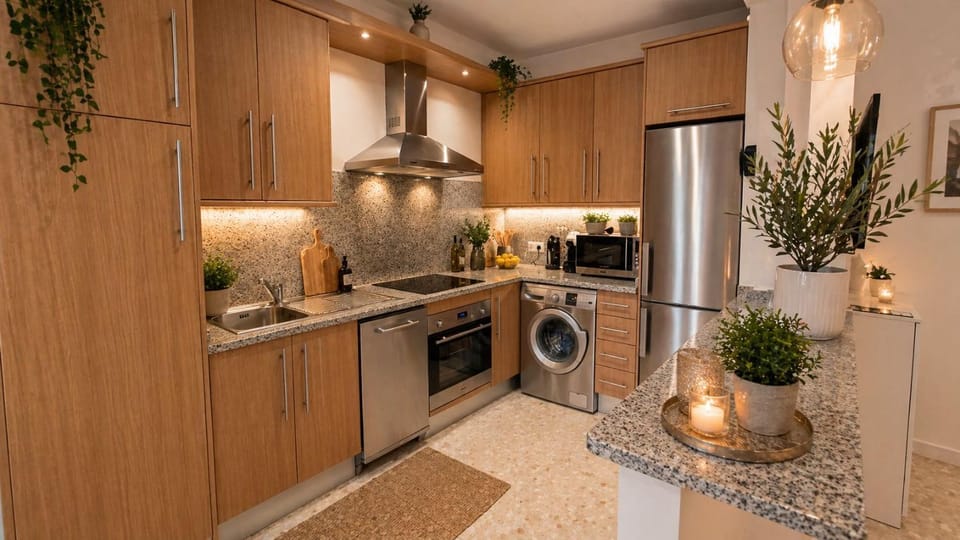 Coffee/tea facilities, Kitchen or kitchenette, dishwasher, oven, stove, toaster, washing machine