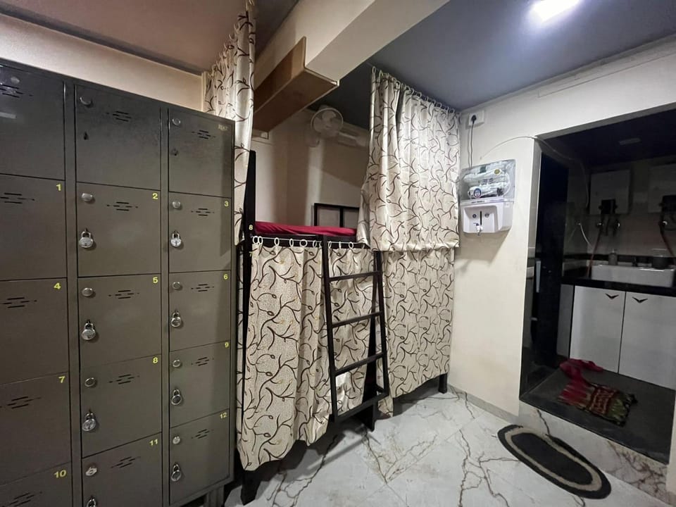 Toilet, bunk bed, locker