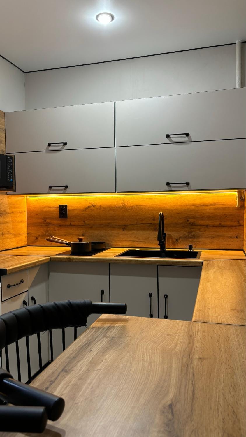 Kitchen or kitchenette, stove