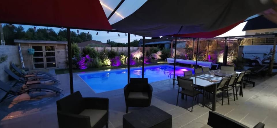 Night, Pool view, Swimming pool