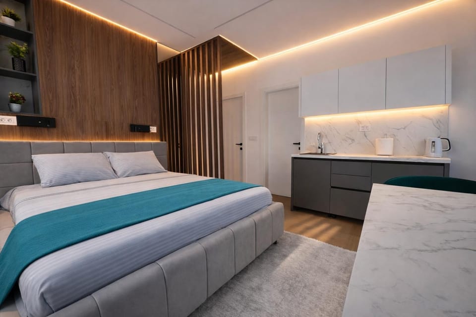 Bed, Kitchen or kitchenette, Photo of the whole room, Bedroom