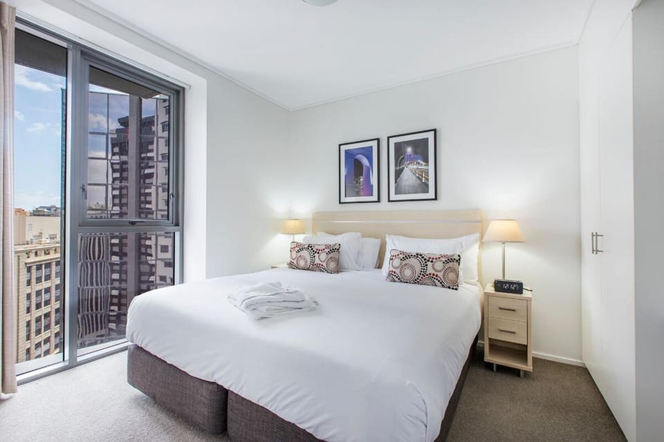Bed, Bedroom, City view