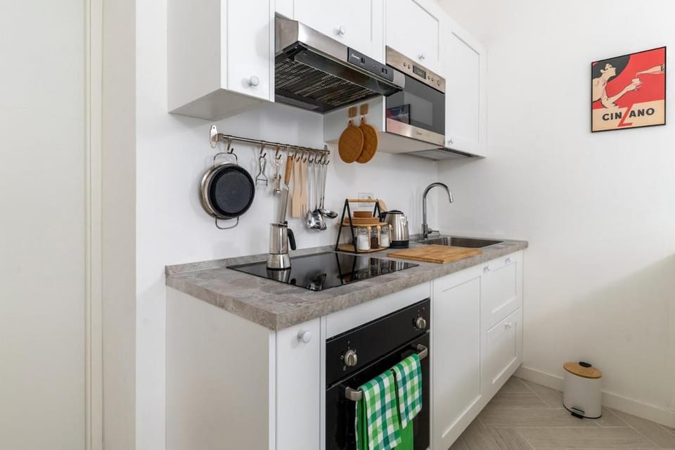 Kitchen or kitchenette, stove