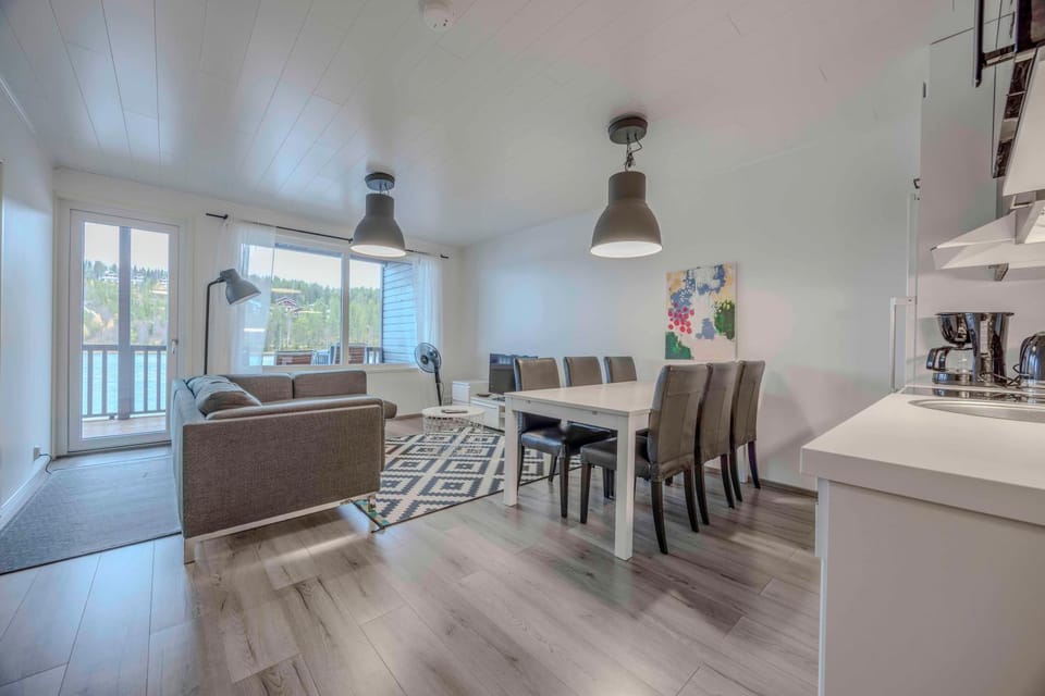 Kitchen or kitchenette, Living room, Seating area, Dining area, stove