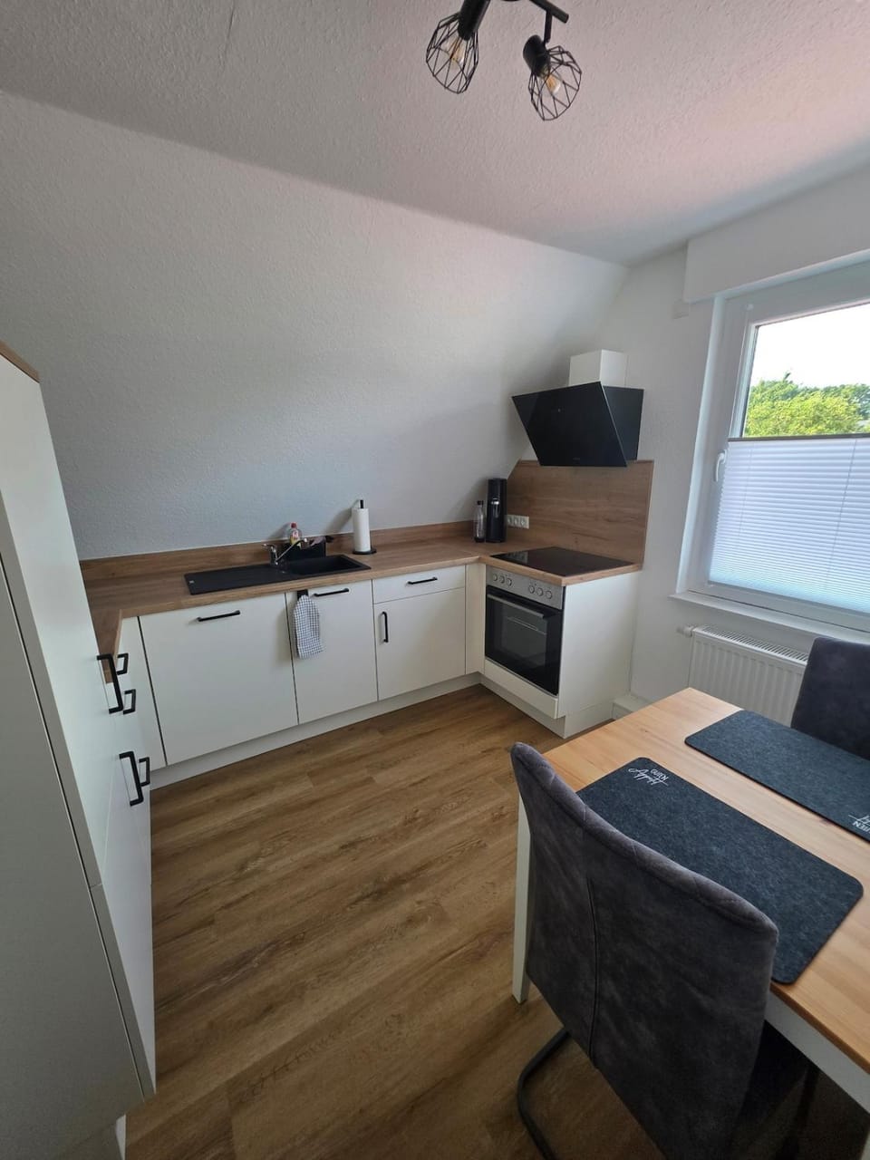 Kitchen or kitchenette, stove