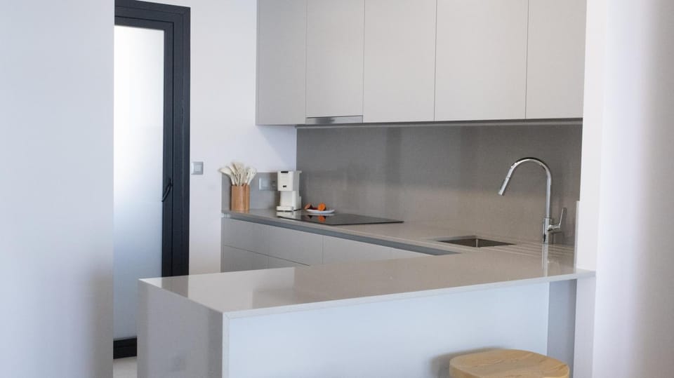 Kitchen or kitchenette, stove