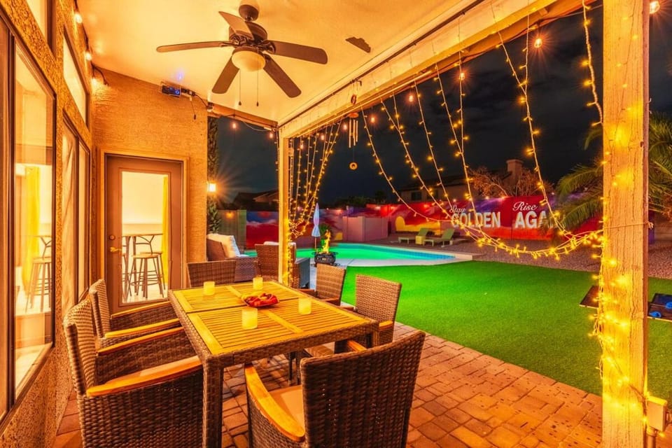 Patio, Night, Pool view, Swimming pool, sunbed