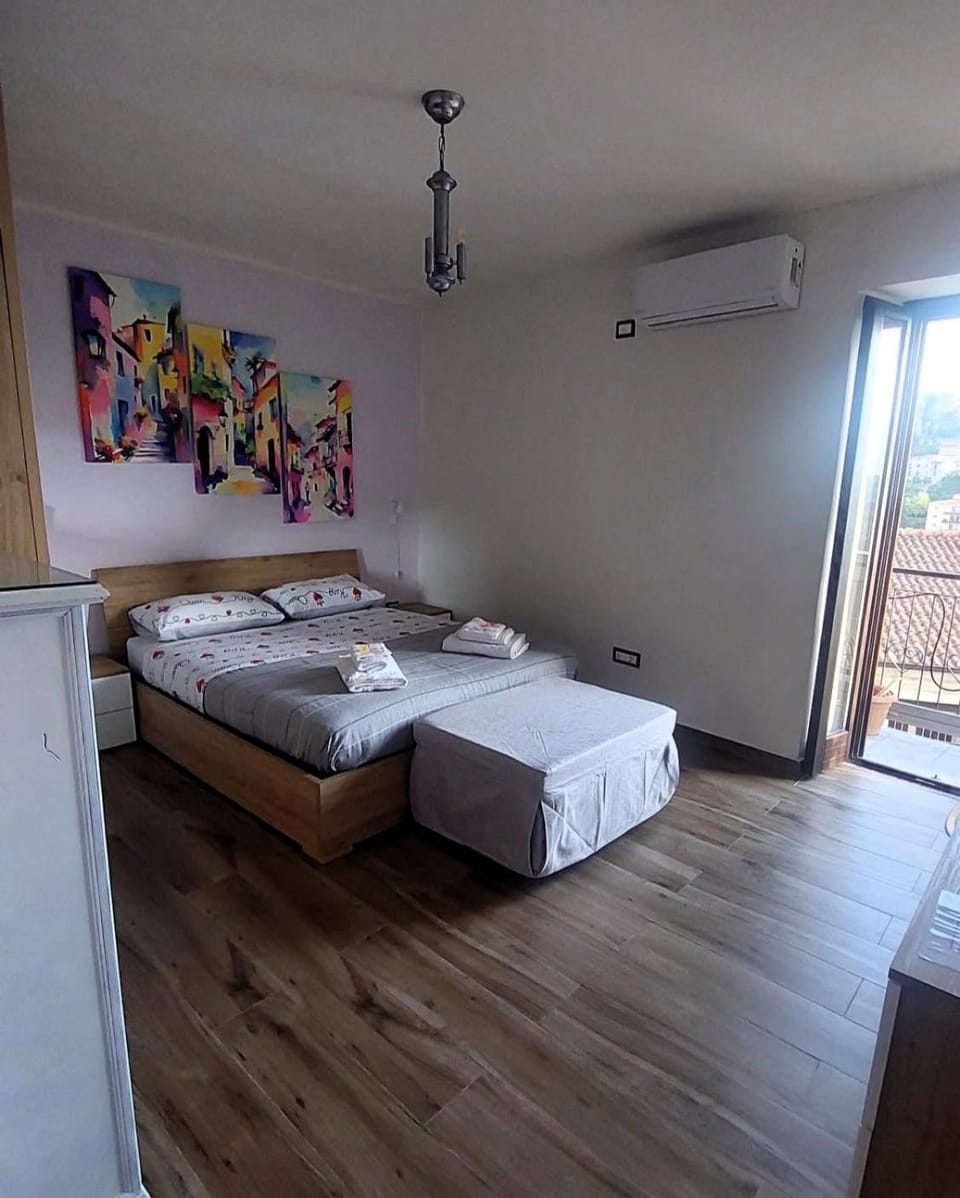 Bed, Photo of the whole room, Bedroom, towels, air conditioner