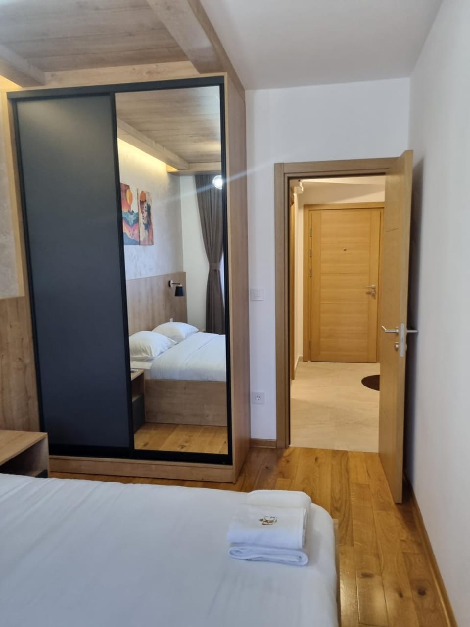 Bed, Photo of the whole room, Bedroom, towels, wardrobe