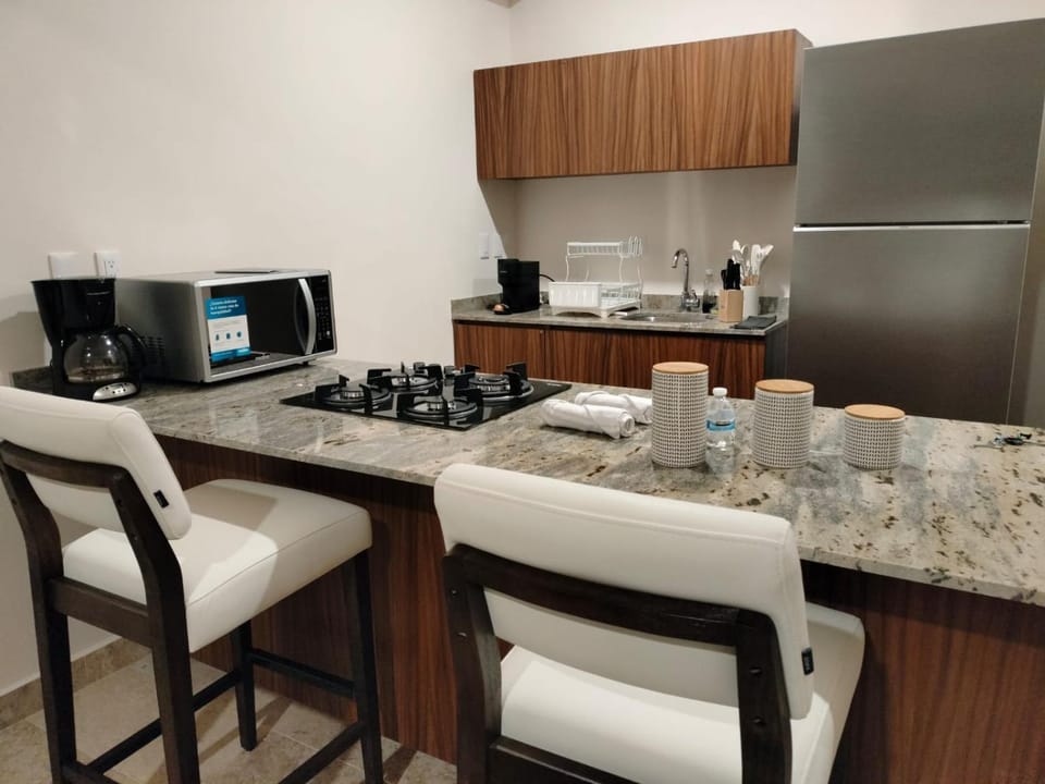 Coffee/tea facilities, Kitchen or kitchenette, stove