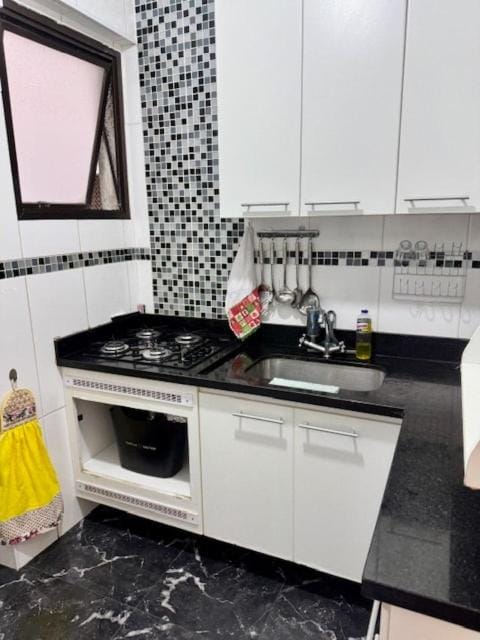 Kitchen or kitchenette, stove