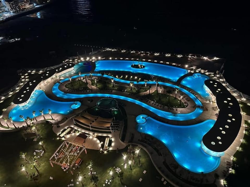 Night, Pool view, Swimming pool