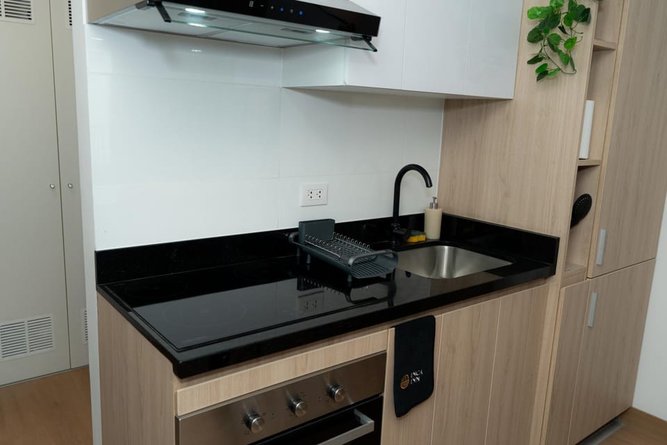 Kitchen or kitchenette, stove