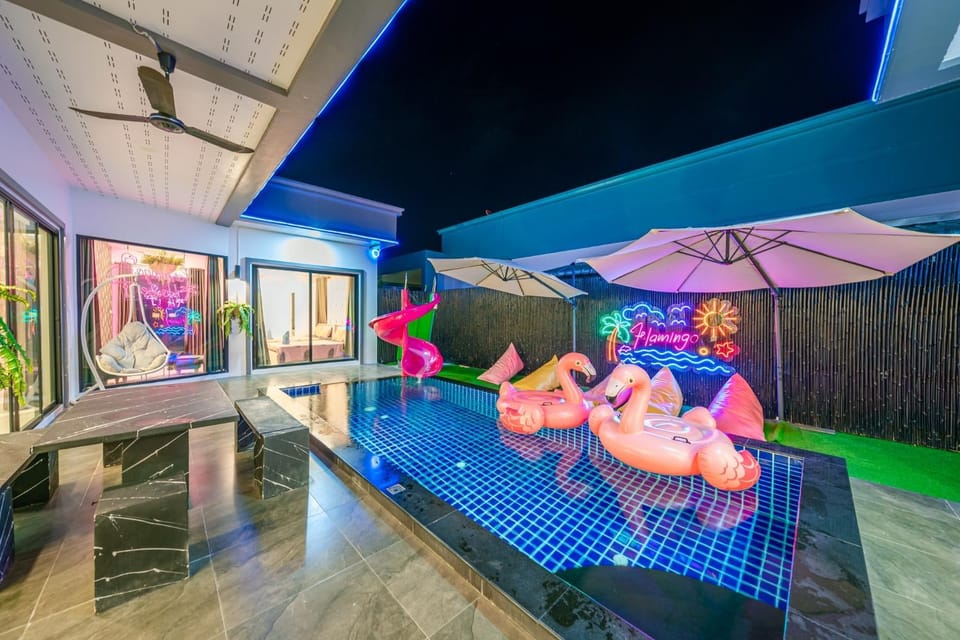 Night, Pool view, Swimming pool