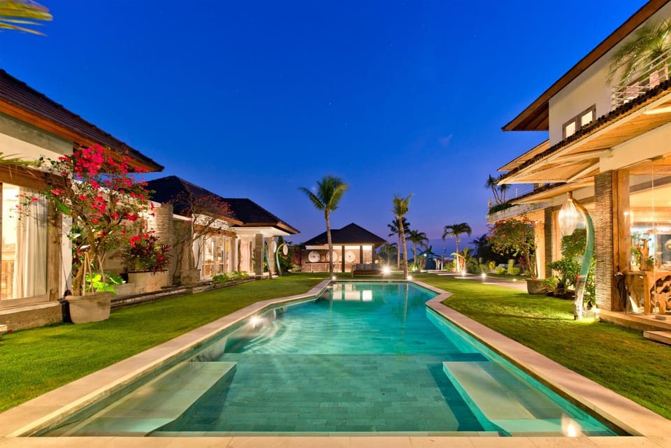 Property building, Night, Garden, Pool view, Swimming pool
